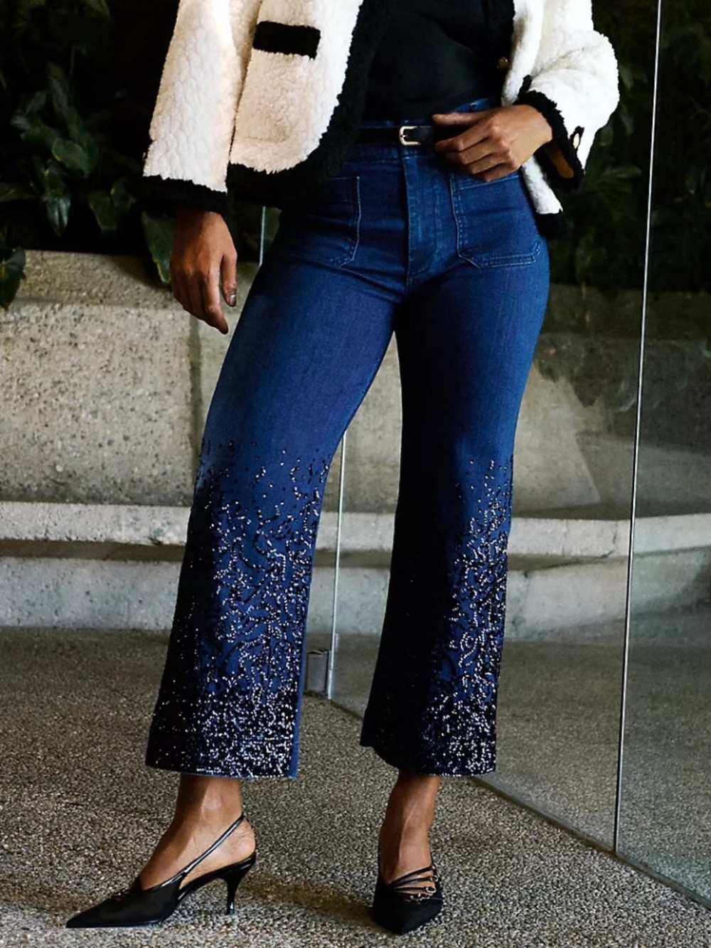 Maeve Colette Sequin Crop Wide-Leg Jeans